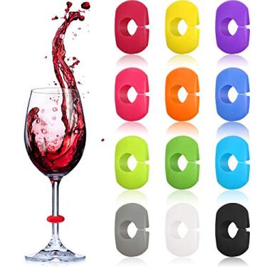 Imagem de 12 peças de pingentes de taças de vinho marcadores de silicone para bebidas de taça de vinho, taças de champanhe, coquetéis, martinis, 12 cores
