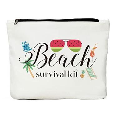 Imagem de Bolsas de praia para mulheres, bolsa de proteção solar, kit de praia, bolsas de praia para mulheres, kit de sobrevivência de praia, bolsa de maquiagem impermeável, bolsa de maquiagem Wictoria Secrett, presentes de praia para mulheres, bolsa de praia pequena, Azul: branco, L, Moda