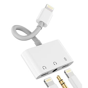 Imagem de Compatível com adaptador de fone de ouvido iPhone compatível com Lightning para conector de áudio de 3,5 mm e dongle carregador divisor de fone de ouvido 11 12Mini pro xs xr x 7 8Plus para conversor