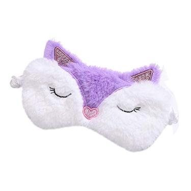Imagem de Shinywear Máscara fofa de coelho para dormir com olhos de pelúcia, venda de pelúcia, máscaras de dormir super macias e divertidas, para crianças, meninas e adultos (raposa roxa)