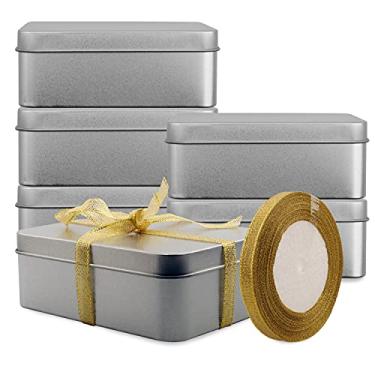 Imagem de Caixa de lata de metal vazia com tampa, embalagem com 6 latas de aço inoxidável recipiente de armazenamento para petiscos, presentes, velas, lembrancinhas e artesanato, prata (12 x 9 x 6 cm)
