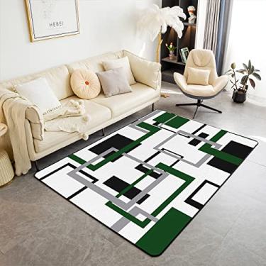 Imagem de Erosebridal Tapete verde preto e branco 4x5, tapete quadrado para sala de estar, tapete geométrico moderno que não cai, tapetes decorativos de meados do século novidade para cabeceira