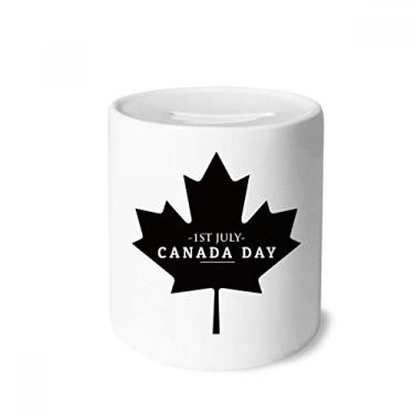 Imagem de Caixa de moedas de cerâmica Happy Canada Day 4 de julho, folha de ácer preta para presente de cofrinho