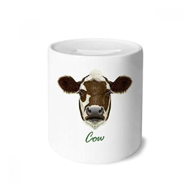 Imagem de DIYthinker Caixa de cerâmica marrom e branco para dinheiro de animal de vaca, porta-moedas de cerâmica presente de cofrinho