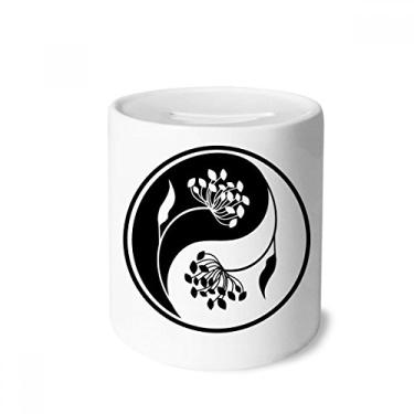 Imagem de DIYthinker Caixa para dinheiro de cerâmica Yin-yang com flor branca e preta para presente de cofrinho