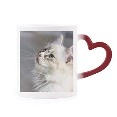 Imagem de Caneca branca com perfil de animal de estimação gato bonito sensível ao calor Caneca vermelha que muda de cor
