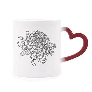 Imagem de Caneca de flor com contorno de crisântemo sensível ao calor Caneca vermelha que muda de cor
