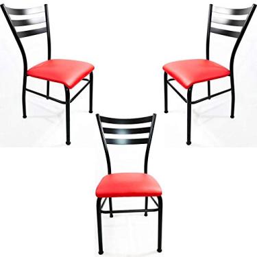 Imagem de Kit 3 Cadeiras de COZINHA com reforço preta assento vermelho - Poltronas do Sul