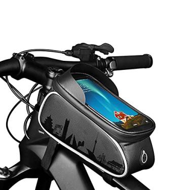 Imagem de Owlike Bolsa para quadro frontal de bicicleta impermeável de grande capacidade suporte para celular de tubo superior de bicicleta serve para telefones de até 6,5 polegadas