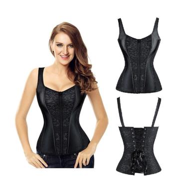 Imagem de Corselet Corset Corpete Realça Cintura Alça e Zíper Frontal Linha Fashion Preto M39