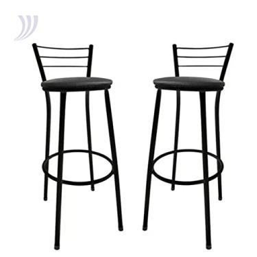 Imagem de KIT Jogo 2 Banqueta Alta Preta Balcão Cozinha Sala Jardim