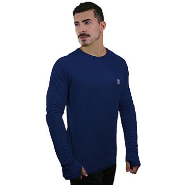 Imagem de Camiseta Skube Com Proteção UV 50+ Dry Fit Segunda Pele Térmica Tecido Termodry Manga Longa Dedeira - Azul Marinho - GG
