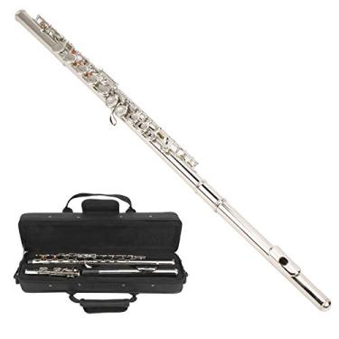 Imagem de LADE 16 Furos C Flauta Chave Fechada com Saco de Armazenamento Tubo Aumentado Ressonância Instrumento Musical Flauta 16 Teclas de Latão Iniciante (prata)