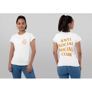 Imagem de Camiseta Anti Social Laranja Estampada Unissex Blusa Algodão T-Shirt -