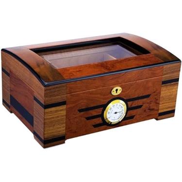 Imagem de Bonny369 Umidor de Madeira Dupla Hidratante Caixa de Charutos com Umidificador Embutido e Higrmetro, Contem 100 Charutos, Marrom, 350*240*150 mm, Sala de Estar