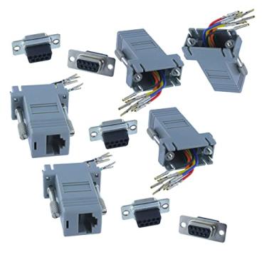 Imagem de ZEZEFUFU 5 peças DB9 conector fêmea 9 pinos RS232 porta serial fêmea para conversor adaptador de rede fêmea RJ45 fêmea