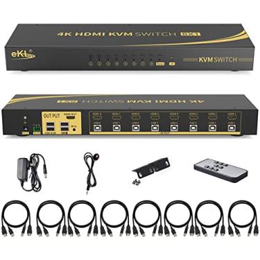 Imagem de Huasion Interruptor KVM, 8 portas v1.4 HDMI KVM suporta 4K a 30Hz 1080p 3D, 8 em 1 saída 8 PCs compartilhando com um conjunto de teclado e mouse