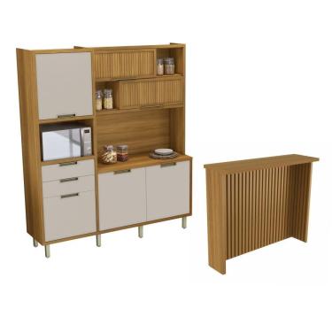 Imagem de Cozinha Compacta 100% MDF 180cm Nesher Imperatriz Marrom Off White