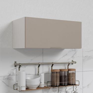 Imagem de Armário Aéreo Porta Basculante 80cm Puxador 150cm Ipanema Cabecasa Madeiramadeira Cinza Trama/Branco