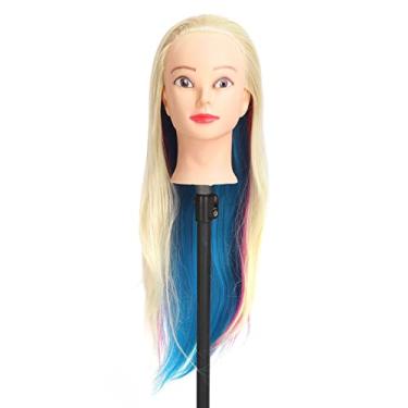 Imagem de Cabeça de Manequim de Cabelo Longo Colorido para Prática de Cabeleireiro Com Design Premium, Material de Fibra Química para Trabalho de Beleza