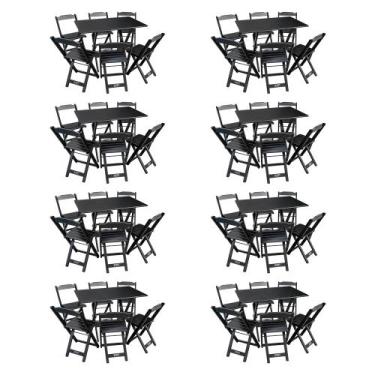 Imagem de Kit 8 Conjuntos De Mesa Dobráveis De Madeira 70X110cm Com 6 Cadeiras P