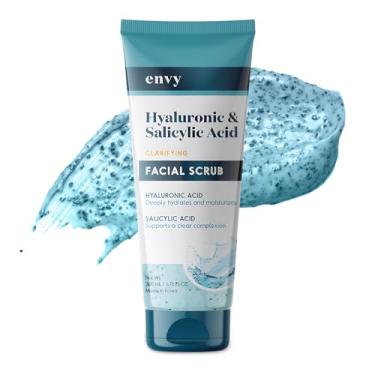 Imagem de Envy Esfoliante facial com ácido hialurônico e ácido salicílico – esfoliante facial hidratante, hidratante e antienvelhecimento – Testado por dermatologistas, beleza limpa para todos os tipos de pele