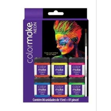 Imagem de Kit Tinta Líquida Neon 6 Cores + Pincel Colormake