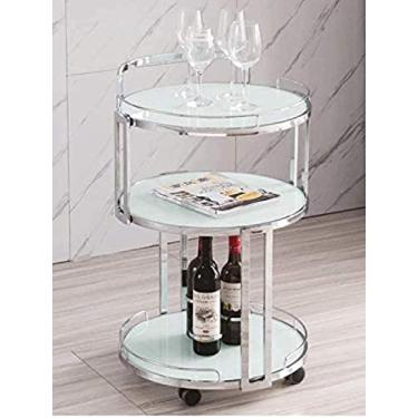 Imagem de Carrinho de cozinha para servir, carrinho de bar com rodas, carrinho de vinho, hotel, chá, bebida, branco prateado