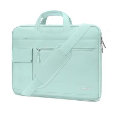 Imagem de MOSISO Bolsa de ombro para laptop compatível com MacBook Pro 16 polegadas 2023-2019 M3 A2991 M2 A2780 M1 A2485 A2141/Pro 15 A1398,38-15,6 polegadas, capa de pasta de poliéster, verde menta