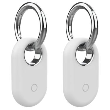 Imagem de Compatível com capa Smart Tag 2, chaveiro de silicone com SmartTag2, à prova de choque, antiarranhões para mochilas, chaves de carro, bagagem, objetos de valor (branco, branco)
