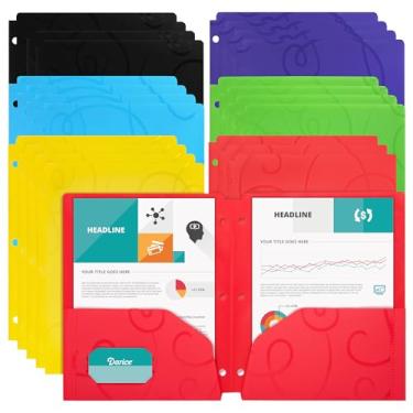 Imagem de Pasta de plástico com 2 bolsos – pacote com 24 pastas escolares coloridas com bolsos – tamanho carta com compartimento para cartão de visita, para documentos, arquivos – serve para 3 fichários