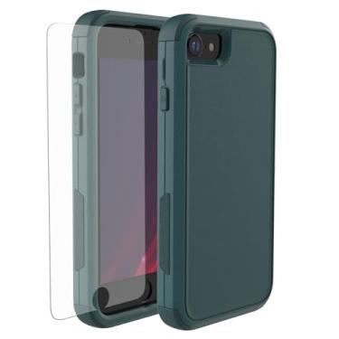 Imagem de X-belmox Capa de telefone resistente para iPhone SE 2022 (3ª geração) com protetor de tela de vidro, capa 3 em 1 para iPhone SE 2020 [à prova de choque] proteção robusta [à prova de queda] capa para iPhone 7/8 4,7 polegadas - verde escuro