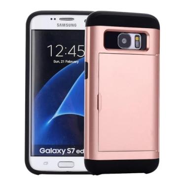 Imagem de Ueokeird Capa para Galaxy S7 Edge, capa carteira para Samsung S7 Edge SM-G935F, suporte para cartão, capa protetora de camada dupla à prova de choque com compartimento para cartão oculto para Samsung