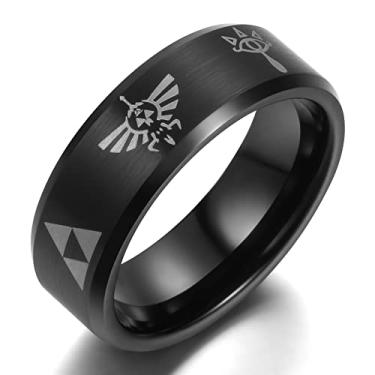 Imagem de Adreamz Anel Triforce de 8 mm The Legend of Zelda Triforce Anel de Carboneto de Tungstênio Preto Aliança de Casamento para Homens 14