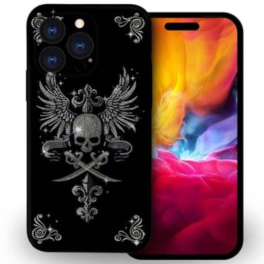 Imagem de ZHEGAILIAN Capa compatível com iPhone 15 Pro Max, capa de caveira de diamante para 15 Pro Max, capa de telefone macia de TPU usando processo de impressão 3D, capa completa com design de impressão para