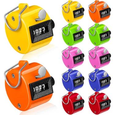 Imagem de Copkim Contador de contagem portátil de 12 peças, contador de contadores de 4 dígitos, contador de contadores mecânicos de metal para treinamento, tricô, pessoas, golfe e fileira (brilhante)