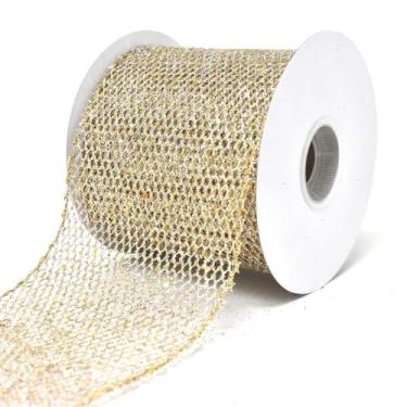 Imagem de Homeford Grand Net Fita de Natal com borda com fio, 10 metros, (ouro/prata)