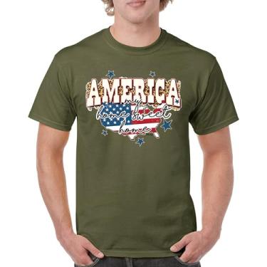 Imagem de Camiseta masculina America My Home Sweet Home 4th of July Stars and Stripes Pride American Dream Patriotic USA Flag, Verde militar, G