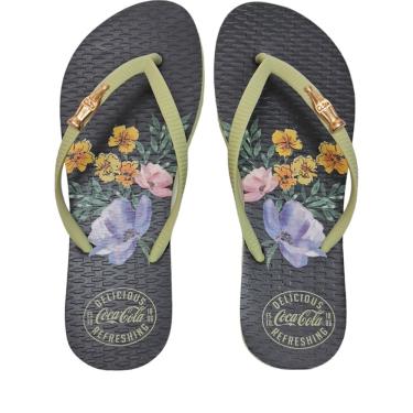 Imagem de Sandalia Chinelo Feminino Coca Cola Soft Flowers Verde Oliva