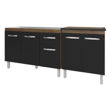 Imagem de Mobília Decor, Armário Cozinha Gabinete Pia de 120 cm Aline e Balcão Fran para Cooktop 5 Bocas Savana Preto