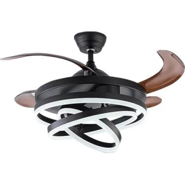 Imagem de Luzes do ventilador Ventilador de teto moderno Luz do ventilador de teto de perfil baixo Ventilador de teto com luzes lustre para quarto interno Sala de estar Perfil baixo, preto, 42 polegad