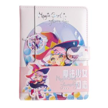 Imagem de Joucien Página de título tridimensional colorida Hot Stamping Hand Ledger PU Magnetic Buckle Hand Ledger Student Girl Cute Notebook-Witch C