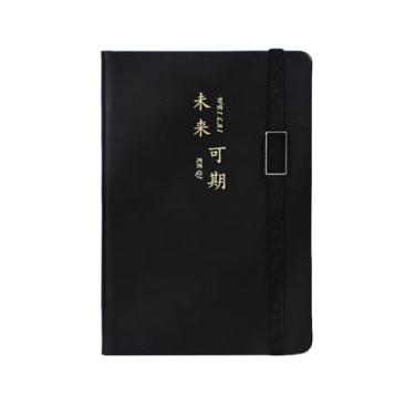 Imagem de Joucien Caderno minimalista criativo para escritório de negócios A5 com alça Ledger-(110 folhas) imitação de couro A5 preto