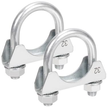 Imagem de Rustark 2 peças Braçadeira em U de aço inoxidável de 32 mm com flange de sela, clipes de escape, silenciador, resistente, braçadeira de escape, ponta do silenciador, braçadeiras de parafuso em U para