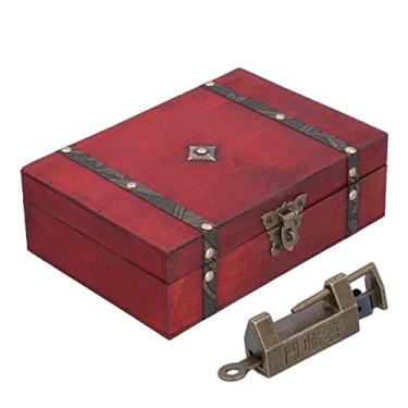 Imagem de Caixa de tesouro, caixa de joias de madeira, baú de tesouro vintage com fechadura, caixa decorativa para joias, cartas de tarô, decoração para casa, 23x16x7,5cm/717