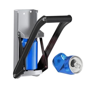 Imagem de Amassador de latas manual com alça acolchoada e abridor de garrafas integrado.