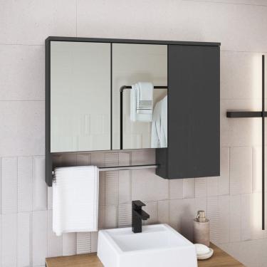 Imagem de Armário Espelheira para Banheiro Olívia com 3 Portas e Toalheiro Mel/Grafite