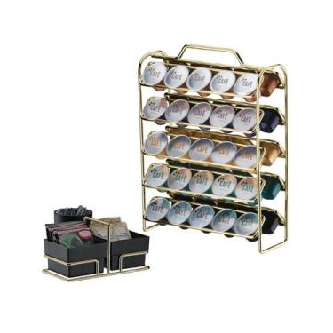 Imagem de Kit Suporte Cápsulas Nespresso + Organizador de Sachês Preto Dourado -