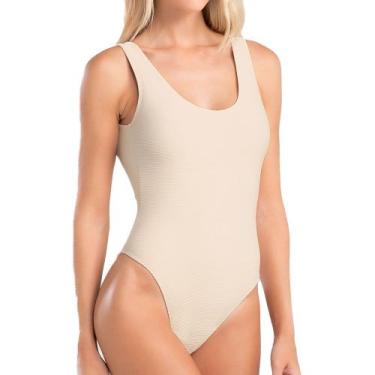 Imagem de Maiô Beachwear She Forrado Sem Bojo Canelado Alça Larga, Off white, G