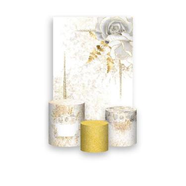Imagem de Painel De Festa Vertical 1,50 x 2,20 + Trio De Capas Cilindro - Dourad